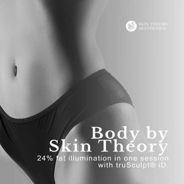 Body by Skin Theory. Woman posing on a bikini with a fit and lean body.